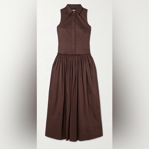 ABADIA Sama Gathered Cotton-Poplin Maxi Shirt Dress in Brown Size 4 Retail $850 - Picture 13 of 15